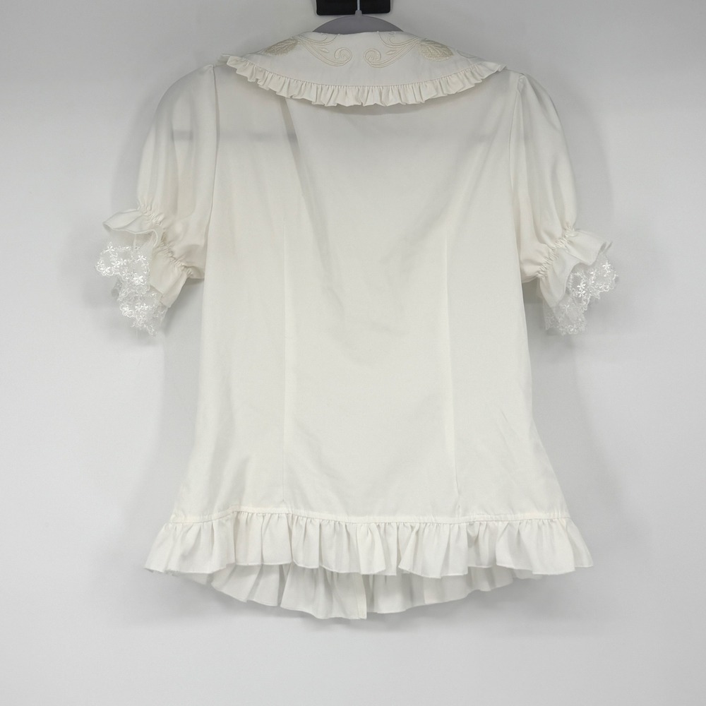 Lolitimes White Embroidered Peter Pan Collar Lace Ruffle Blouse Top Womens M - Picture 2 of 5